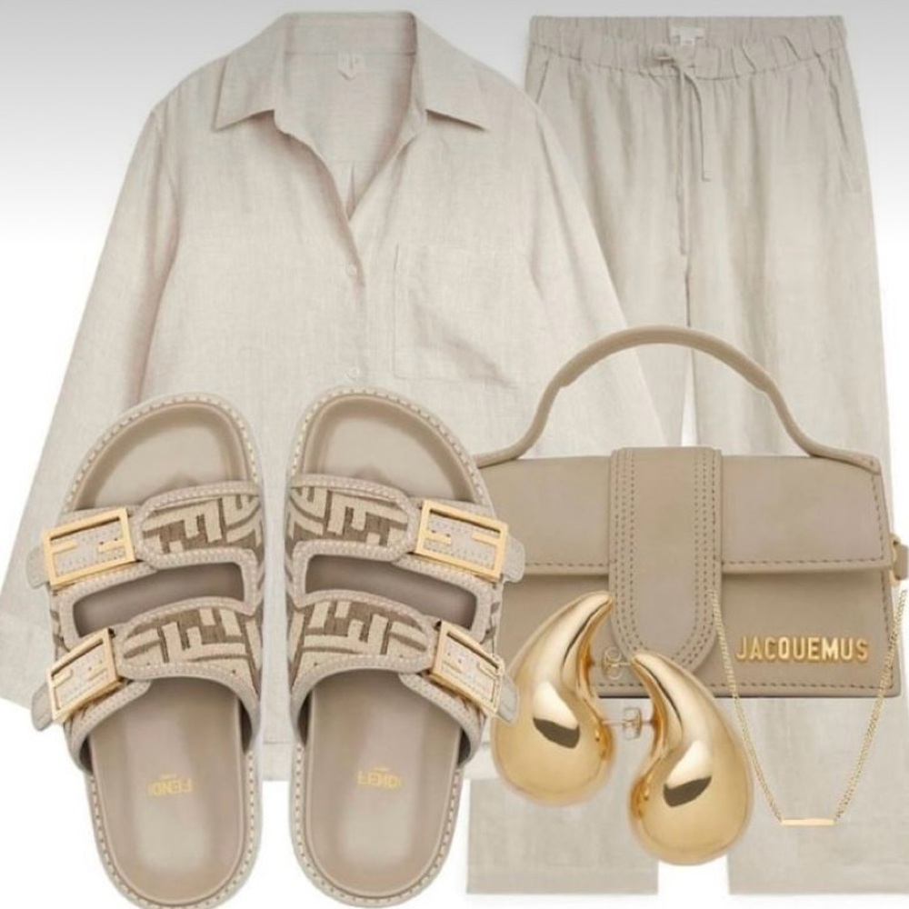 White+Cream de la Cream shade Cotton & Linen blend wide leg pants. Denver Hayes.